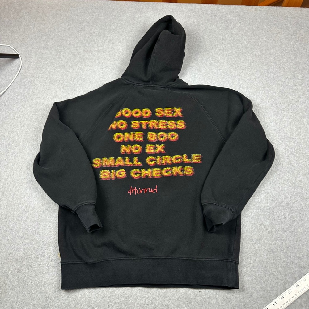 4Hunnid Mens Graphic Hoodie Black Red Logo Back Print Size Medium